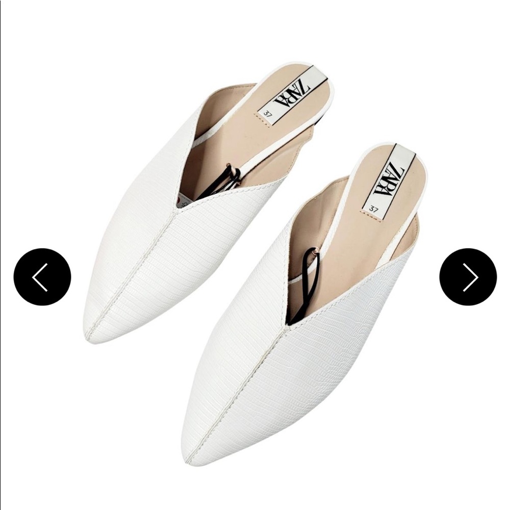 Zara White Animal Embossed Pointy Mules